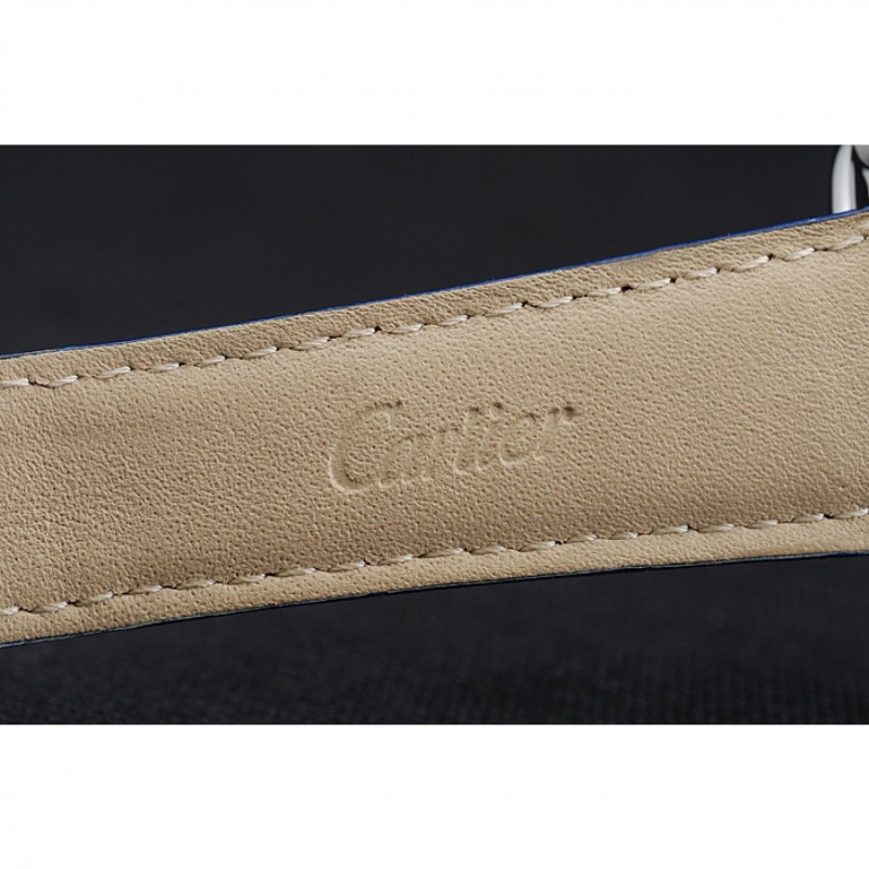 High End Cartier Drive De Cartier Blue Dial Silver Case Blue Leather Bracelet 1454211-6