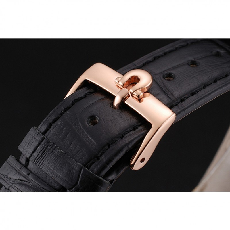 Omega Seamaster Vintage Chronograph Black Dial Diamond Hour Marks Rose Gold Case Black Leather Strap-5