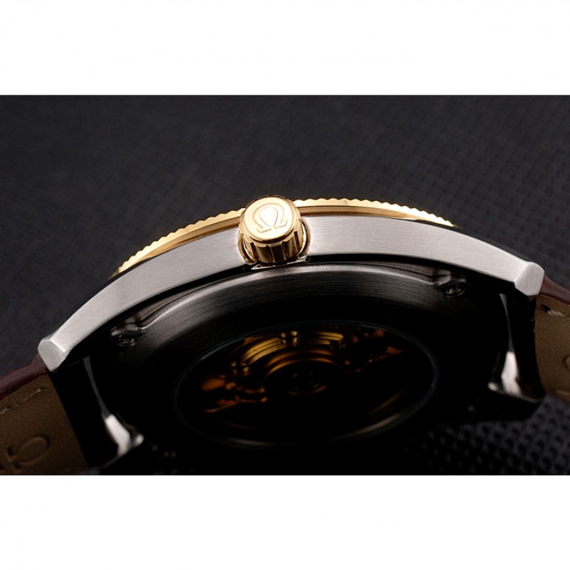 Omega Globemaster Gold Dial And Bezel Stainless Steel Case Brown Leather Strap-8