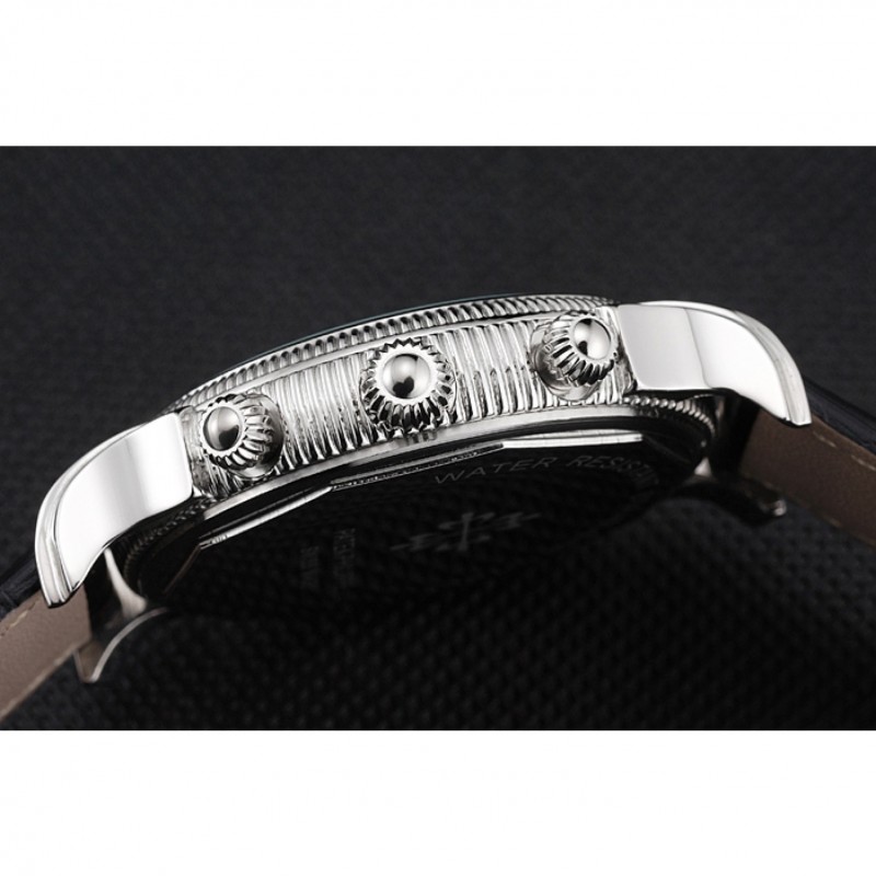 Patek Philippe Chronograph Black Dial With Diamonds Stainless Steel Case Black Leather Strap-8