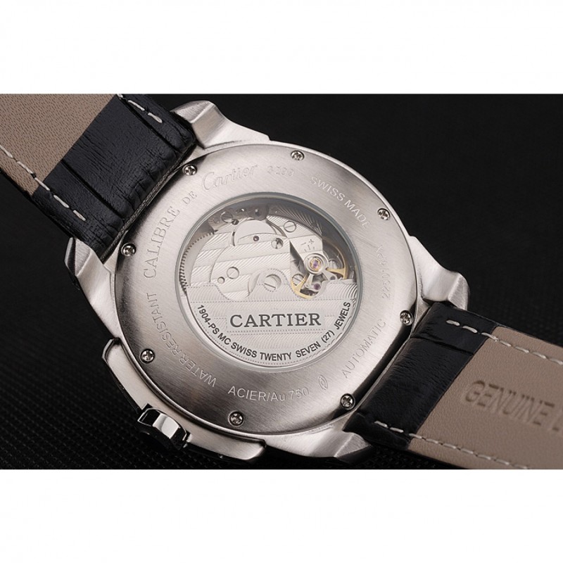 Cartier Calibre De Cartier Small Seconds White Dial Stainless Steel Case Black Leather Strap-7