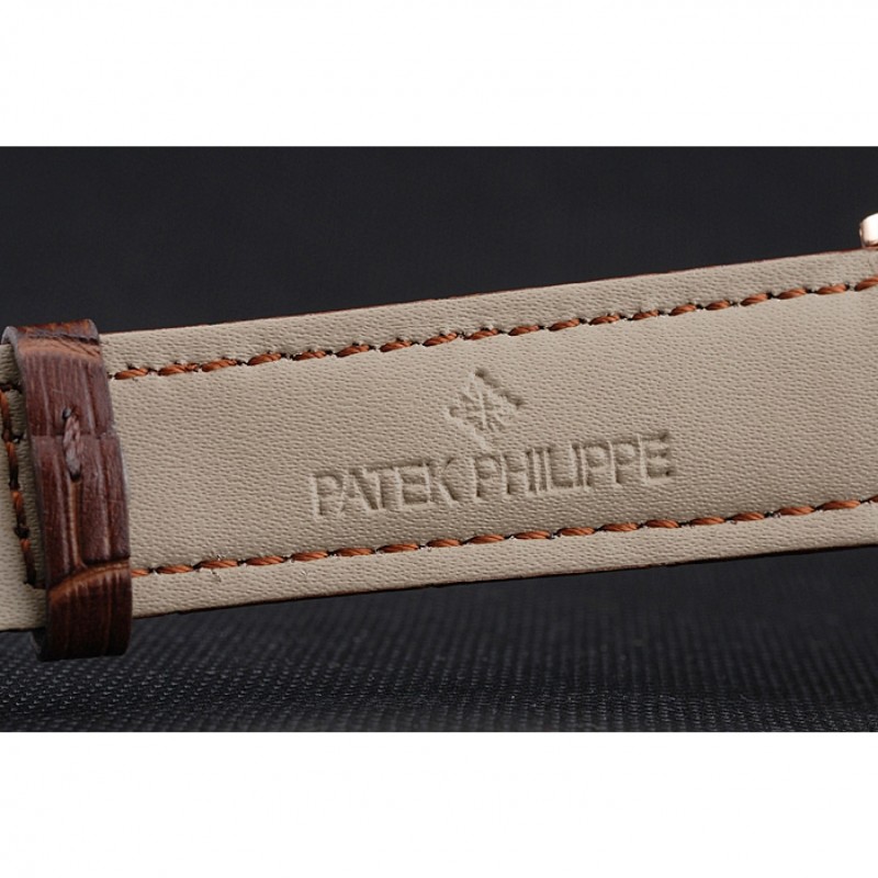 Patek Philippe Perpetual Calendar Retrograde Date White Dial Engraved Rose Gold Case Brown Leather Bracelet 1454148-7