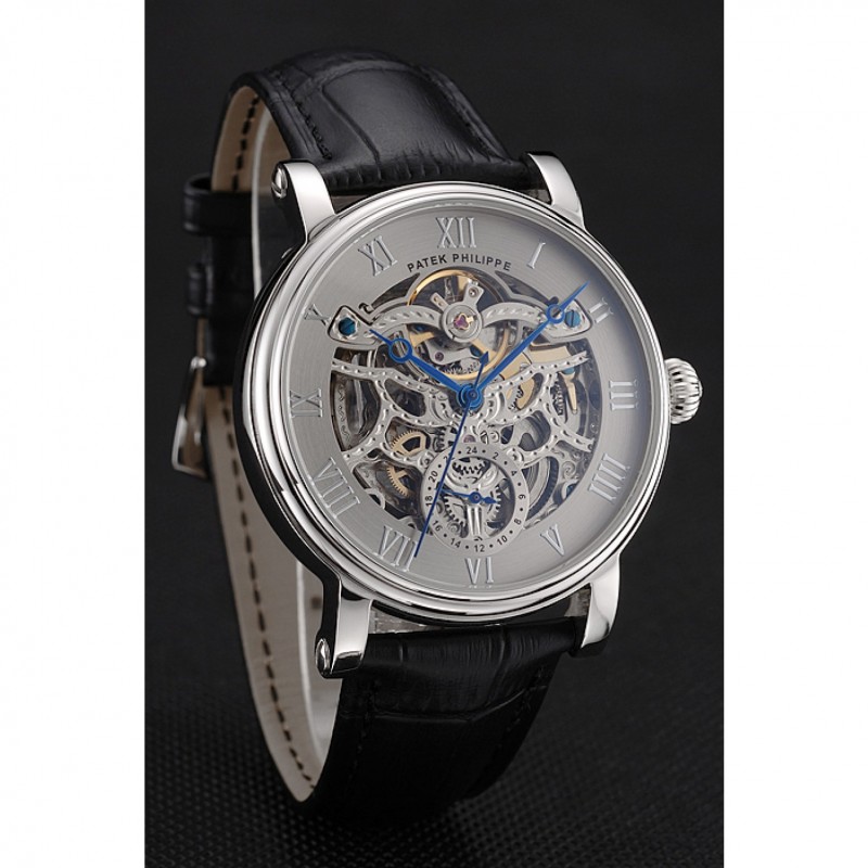 Patek Philippe Grand Complications Gray Skeleton Dial Stainless Steel Case Black Leather Strap 1453811-2