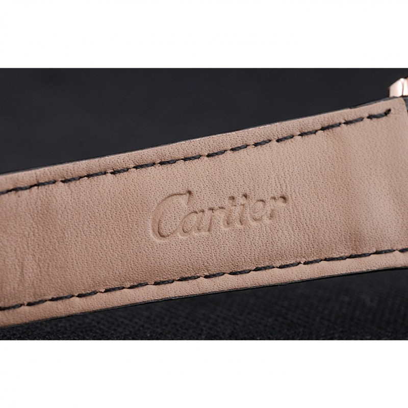 Cartier Drive De Cartier Black Dial Gold Diamond Case Black Leather Bracelet 1454217-7