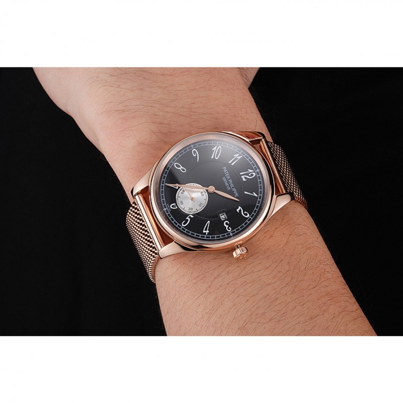 Patek Philippe Calatrava Small Seconds Black Dial Rose Gold Case And Bracelet-8