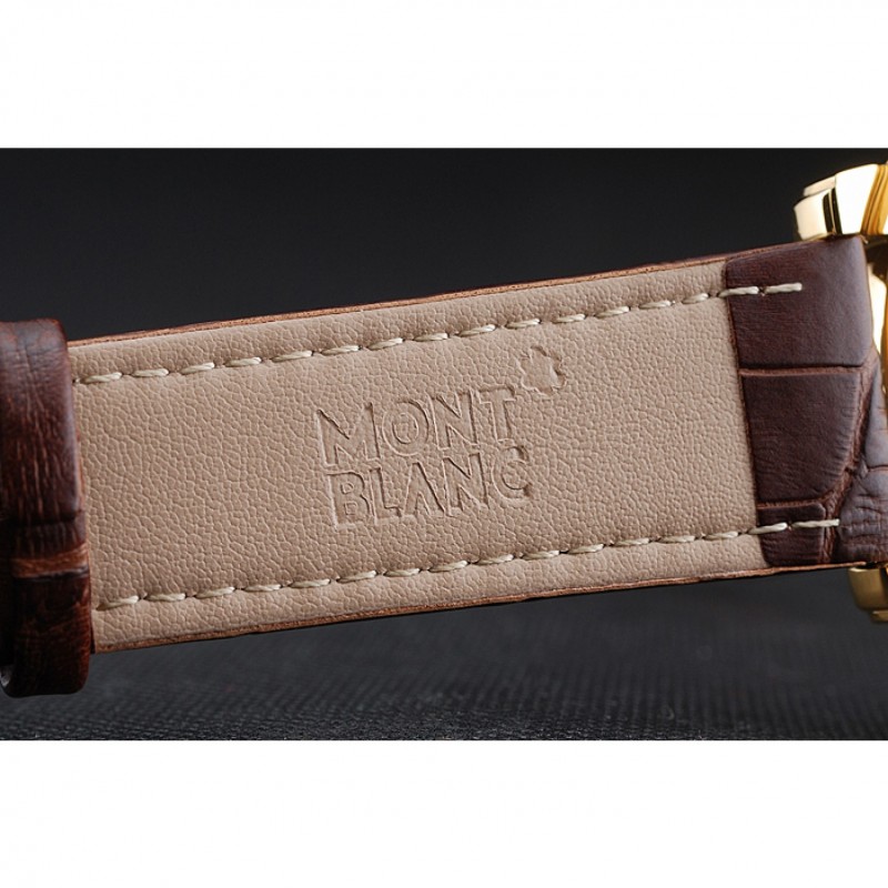 Cheap Replica Watches Montblanc Chronograph White Dial Brown Leather Bracelet Gold Case 1454113-6