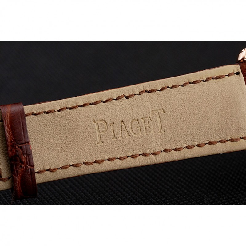 Swiss Piaget Altiplano Rose Gold Skeleton Dial With Diamonds Rose Gold Case Brown Leather Strap-7