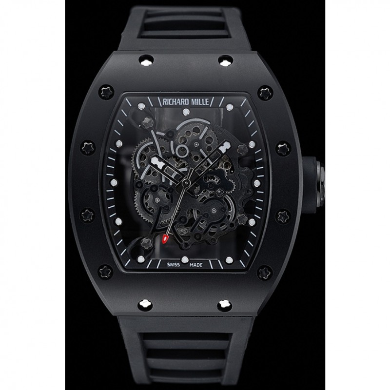 High Quality Richard Mille RM 055 Bubba Watson Black Case Black Rubber Bracelet 1454199-1
