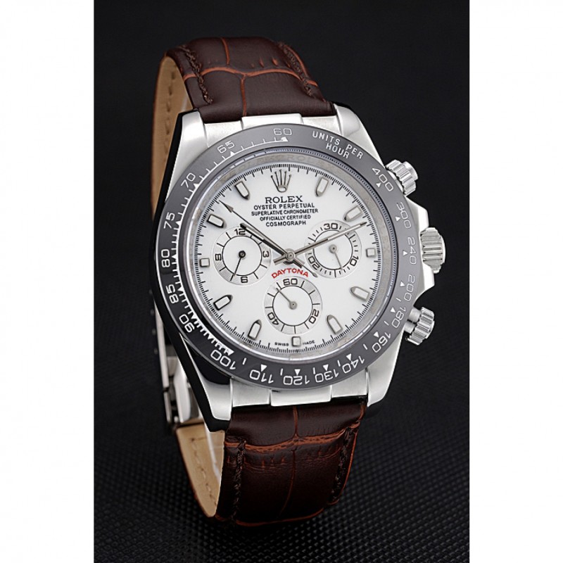 AAA Rolex Cosmograph Daytona Stainless Steel Case White Dial Brown Leather Bracelet 622631-2