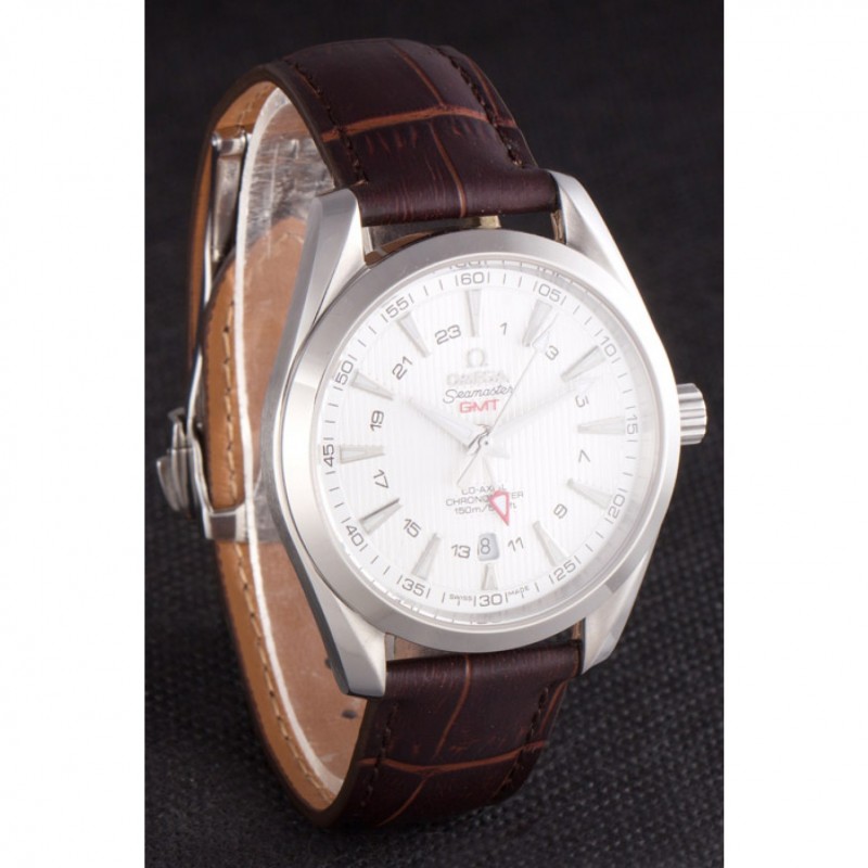 Omega Seamaster Silver Bezel with White Dial and Brown Leather Band 621573-2