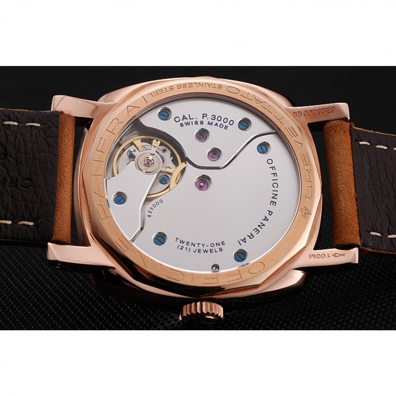 High Quality Replica Watches Swiss Panerai Radiomir 1940 Black Dial Rose Gold Case Brown Suede Leather Strap 1453844-7