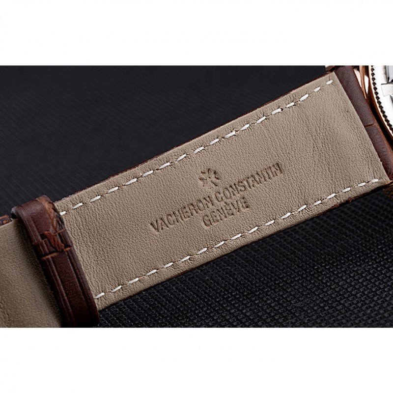 Swiss Vacheron Constantin Patrimony Contemporaine Rose Gold Case White Dial Brown Leather Bracelet 622680-6