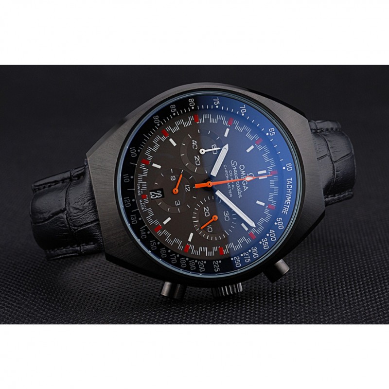 SS Replica Watches Omega Speedmaster Mark II Black And Red Dial Black Case Black Leather Strap 622814-3