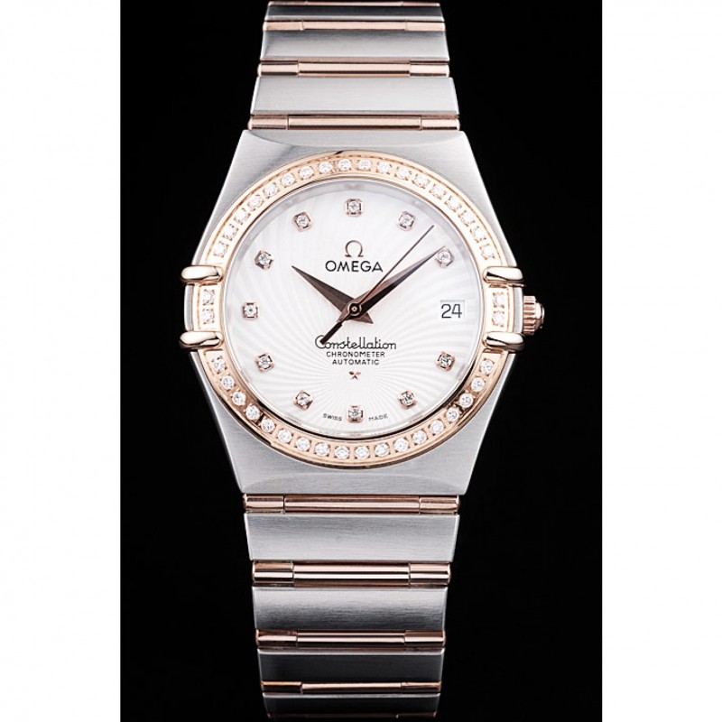 Cheap Replica Watches Omega Swiss Constellation Jewelry Diamond Case Radial Emblem White Dial-1