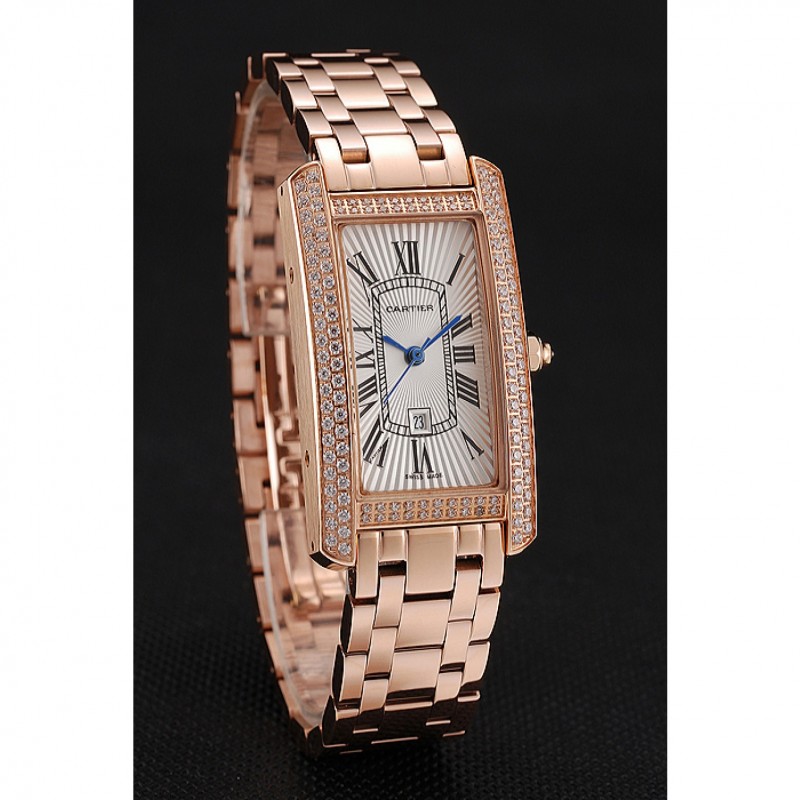 Cartier Tank Americaine White Dial Diamond Bezel Rose Gold Case And Bracelet 1453779-2