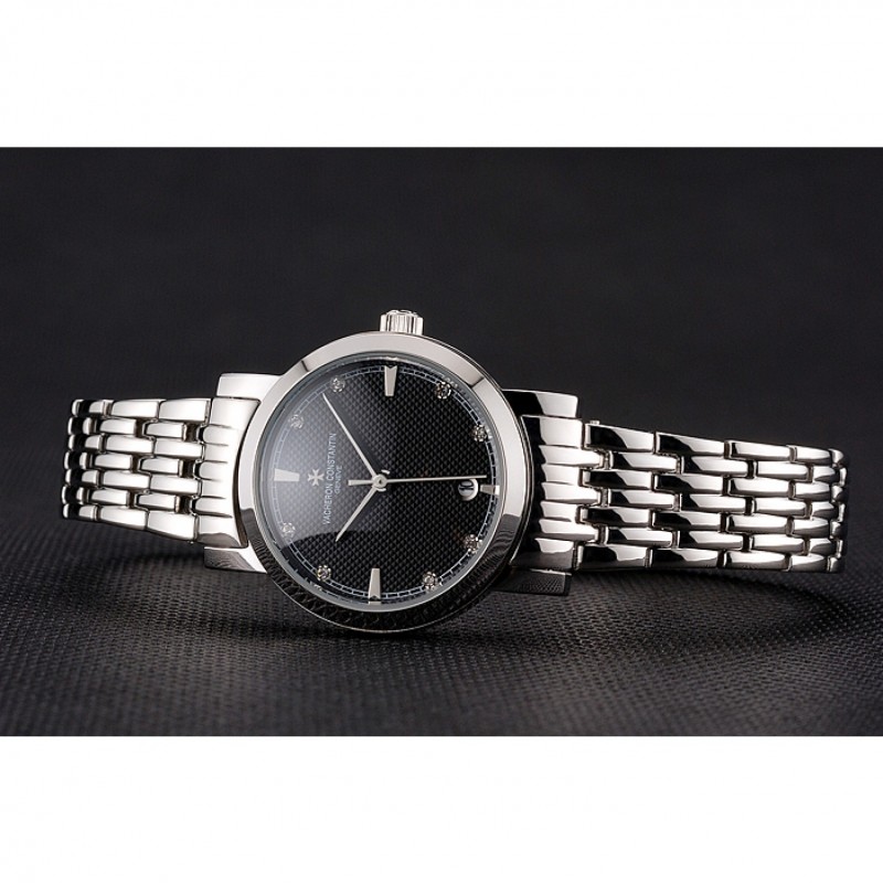 Vacheron Constantin Fine Black Dial Silver Marks Stainless Steel Case And Bracelet-4