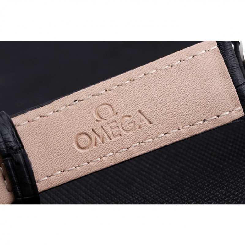 Omega De Ville Prstige Co-Axial White Dial Silver Case Black Leather Strap Roman Numeral-6