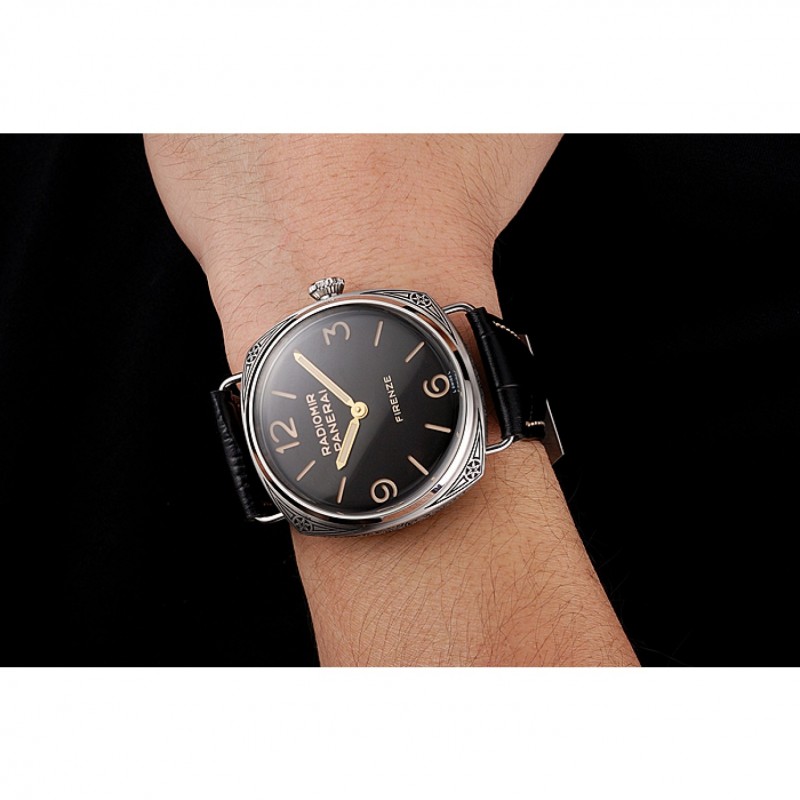 High End Swiss Panerai Radiomir 3 Days Acciaio"Firenze" Black Dial Stainless Steel Case Black Leather Strap-8