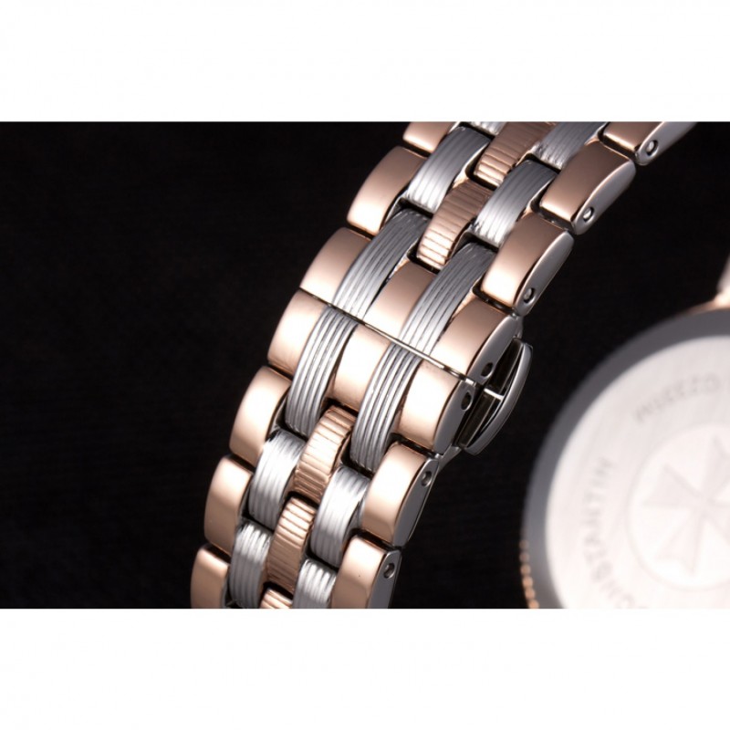 Cheap Vacheron Constantin Patrimony Traditionnelle White Dial Rose Gold Diamond Case Two Tone Bracelet-7
