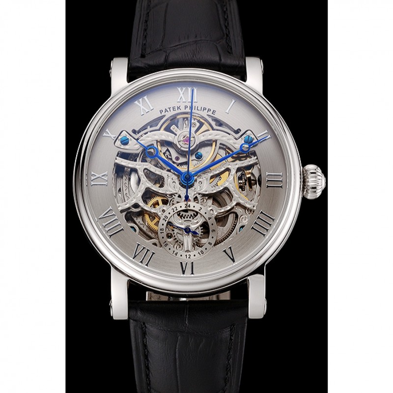 Patek Philippe Grand Complications Gray Skeleton Dial Stainless Steel Case Black Leather Strap 1453811-1