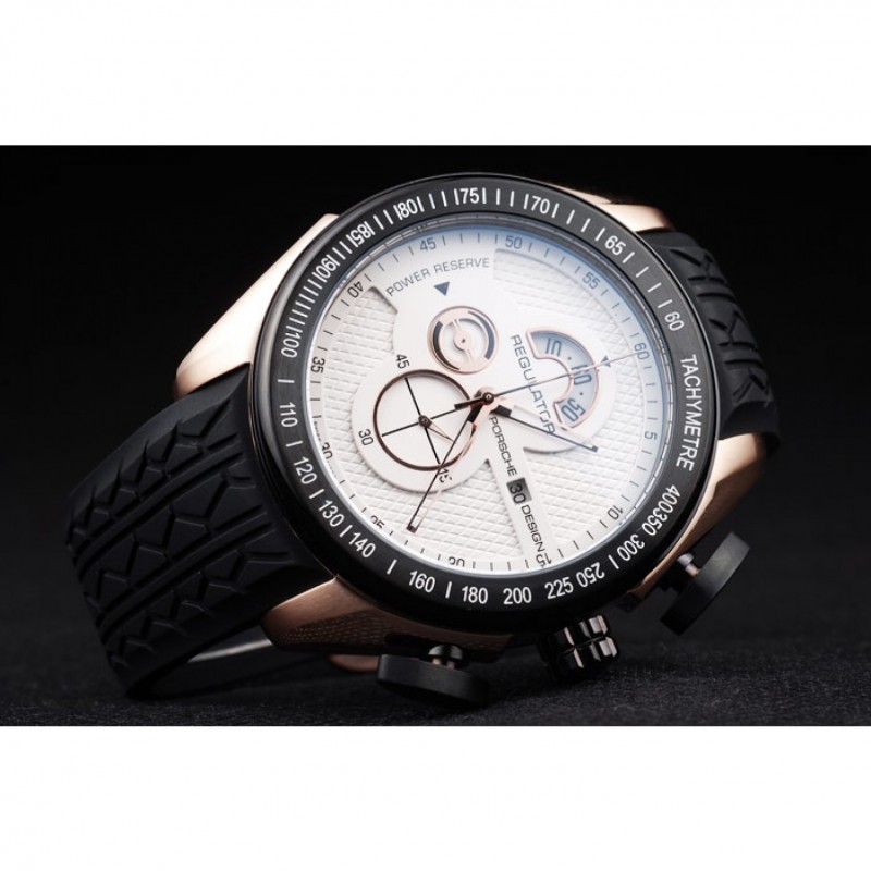 Porsche Regulator Power Reserve Rose Gold Case White Dial-3