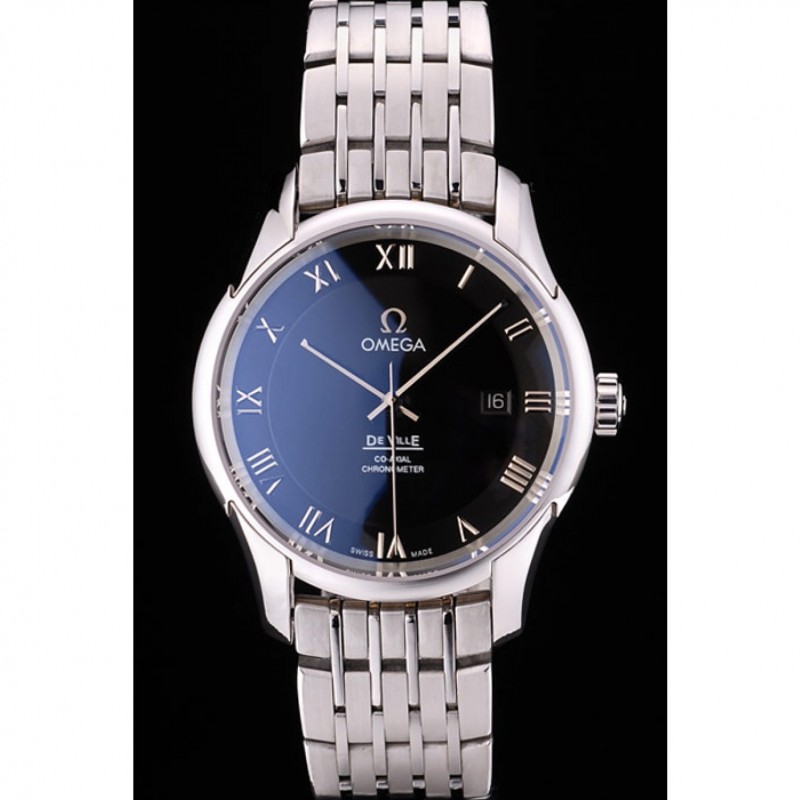 Omega Swiss DeVille Stainless Steel Bezel Roman Numbers Black Dial 7613-2
