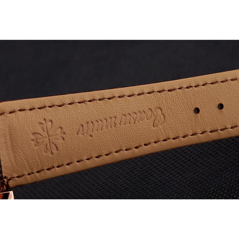 Patek Philippe Chronograph White Dial Rose Gold Case Brown Leather Strap-6