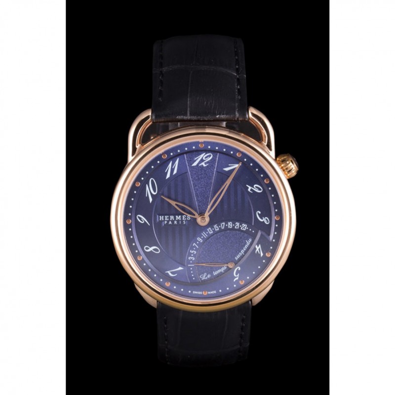 Cheap Replica Watches Hermes Classic Croco Leather Strap Navy Dial 801404-2