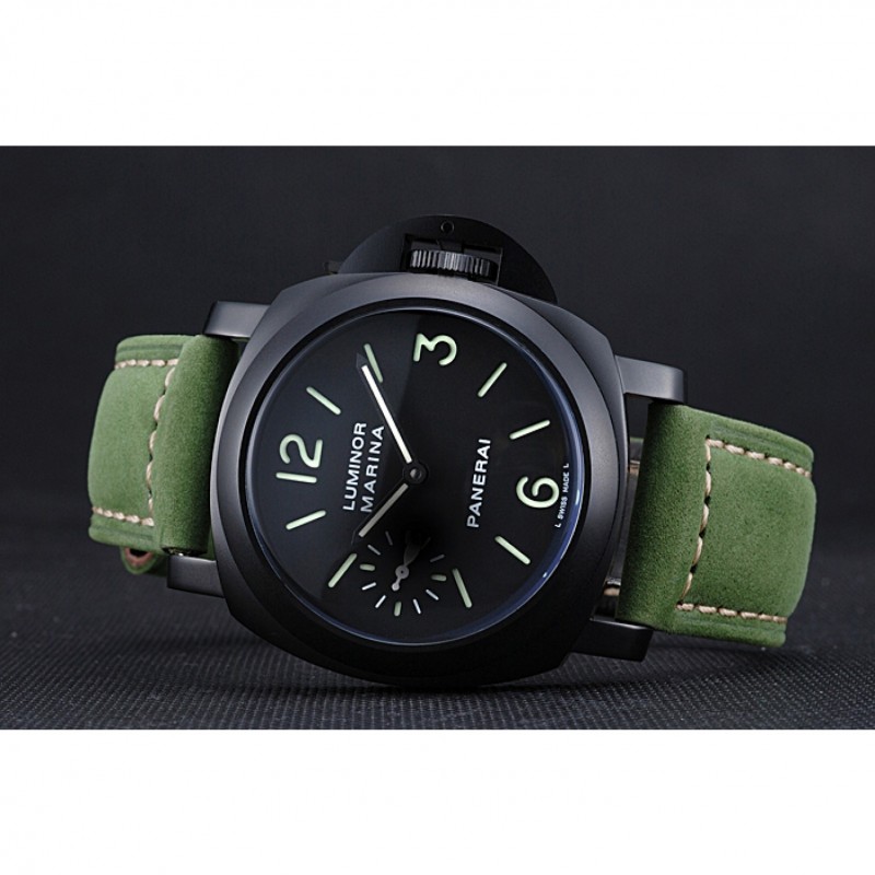 Panerai Luminor Marina Ion Plated Stainless Steel Bezel Green Leather Bracelet 622312-4
