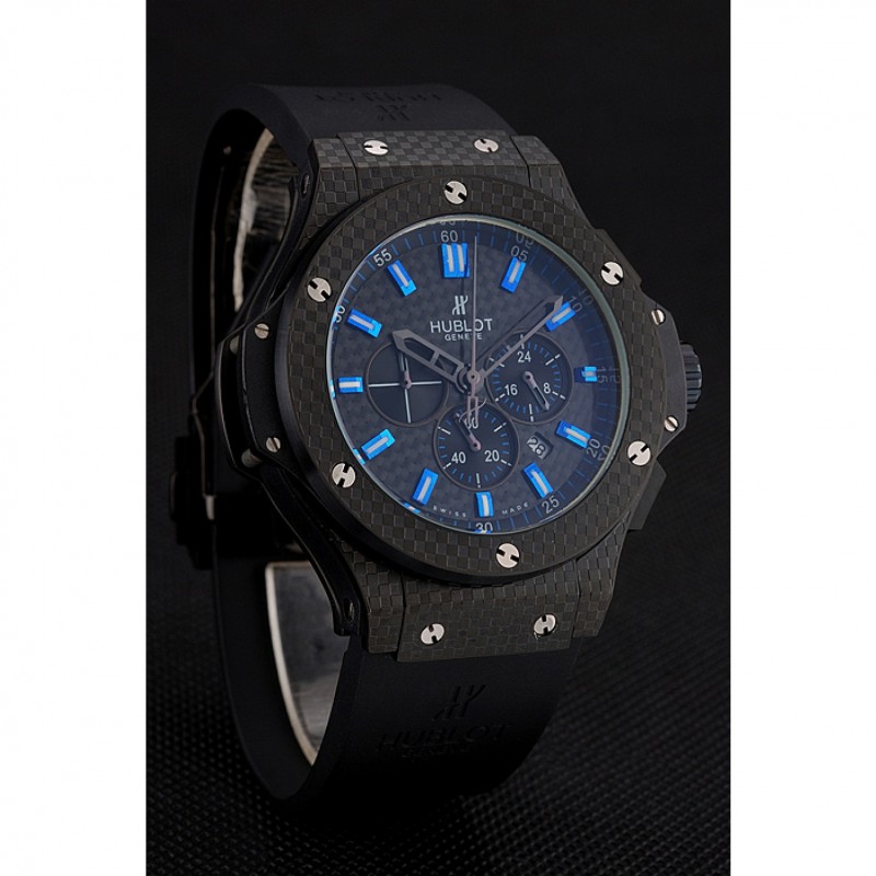 Luxury Hublot Big Bang Carbon Dial With Blue Markings Carbon Case And Bezel Black Rubber Strap 622774-2