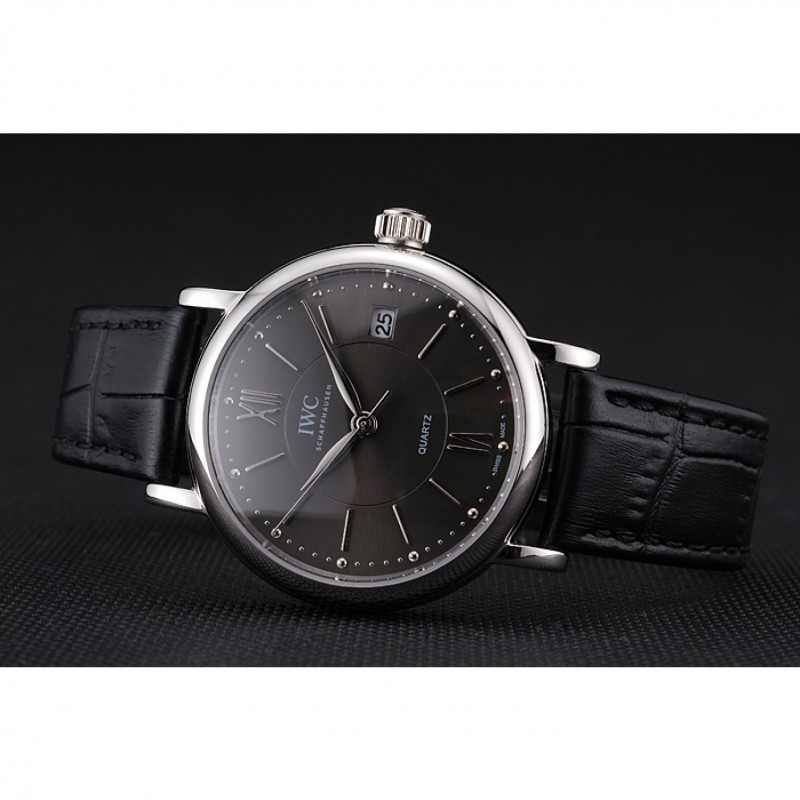 IWC Portofino Dark Gray Dial Stainless Steel Case Black Leather Strap-3