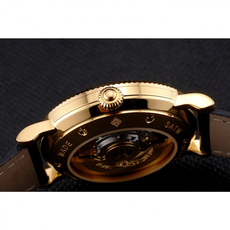 Swiss Patek Philippe Calatrava White Dial Gold Case Fluted Bezel Black Leather Strap-7