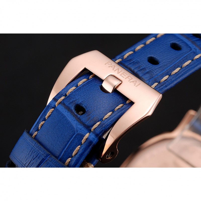 Panerai Radiomir Black Dial Diamond Bezel Rose Gold Case Blue Leather Strap 1453800-5