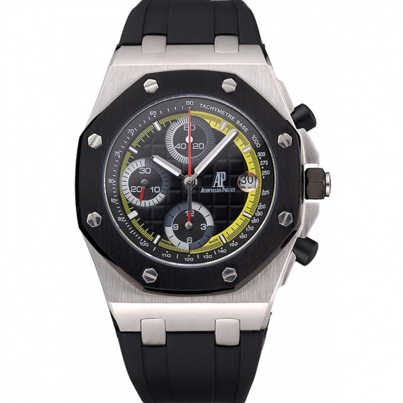AAA Swiss Audemars Piguet Royal Oak Offshore Black And Yellow Dial Stainless Steel Case Black Rubber Strap 622855-0