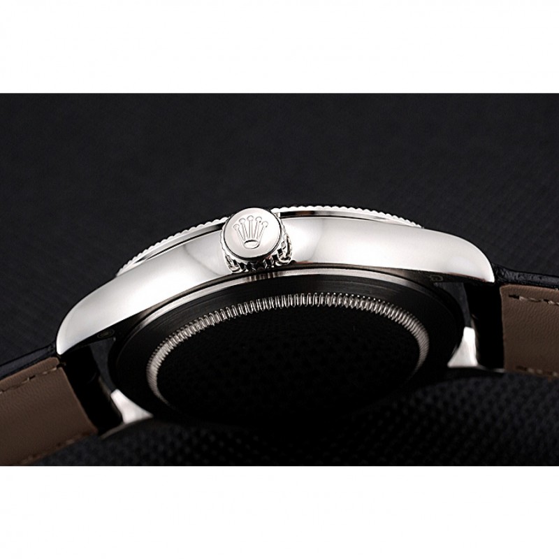 Swiss Rolex Cellini Time Silver Case Black Dial Black Leather Bracelet 622654-7