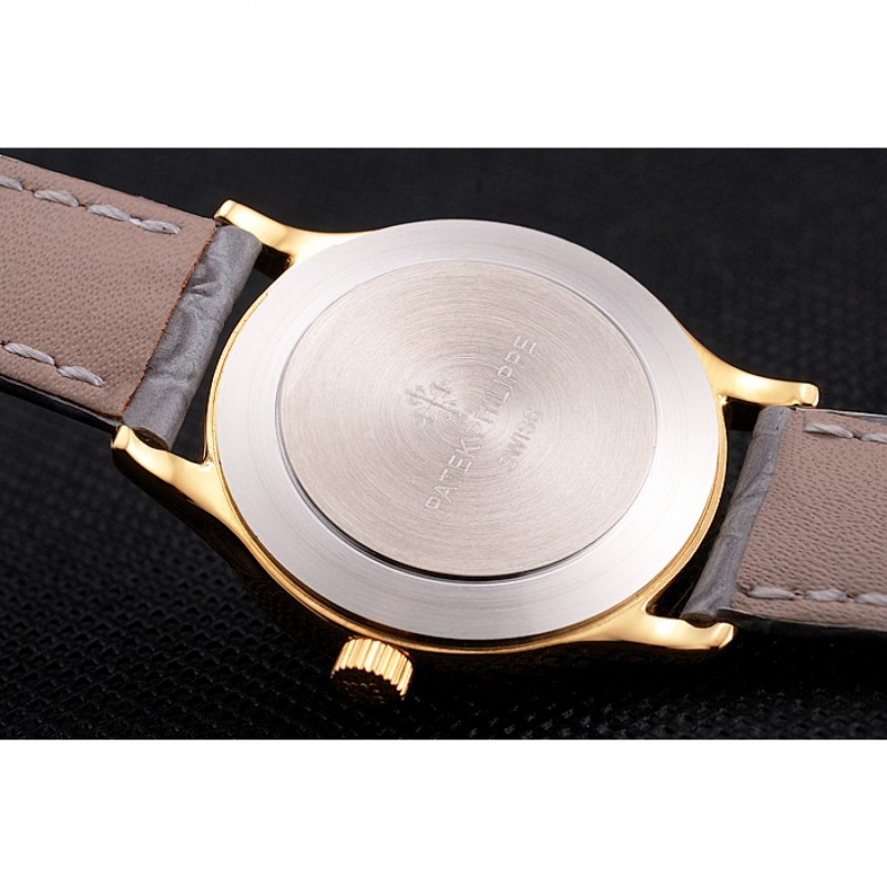 Patek Philippe Calatrava Gray Dial Diamond Markings Gold Case Gray Leather Strap-7