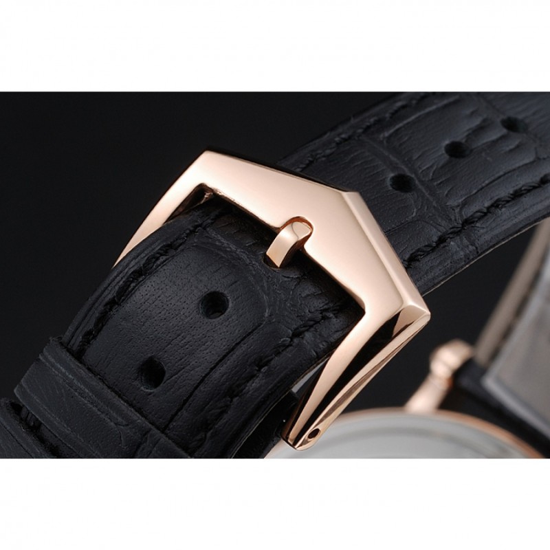 SS Replica Watches Patek Philippe Grand Complications White Dial Engraved Rose Gold Case Black Leather Bracelet 1454144-5
