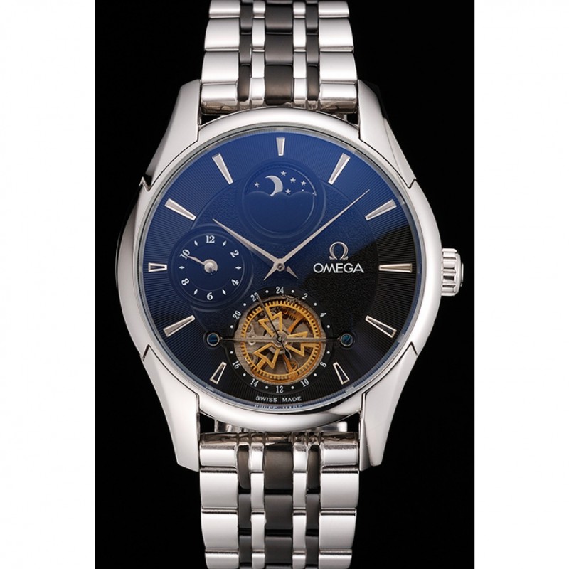 Omega De Ville Moonphase Tourbillon Black Dial Stainless Steel Case Two Tone Black Steel Bracelet-1