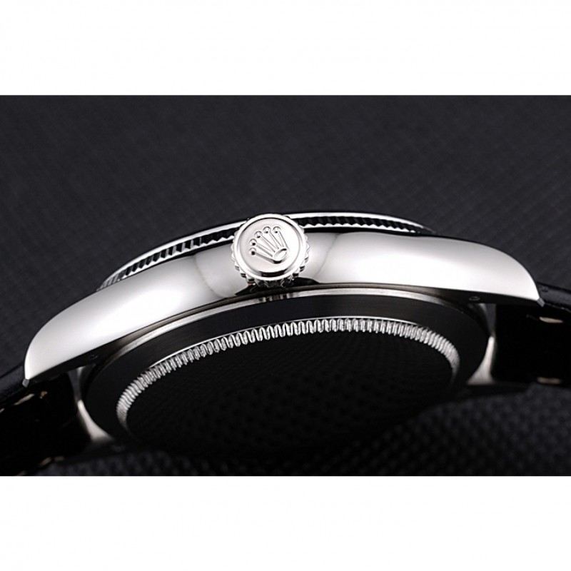 Rolex Cellini Black Dial Stainless Steel Case Black Leather Bracelet 622724-7