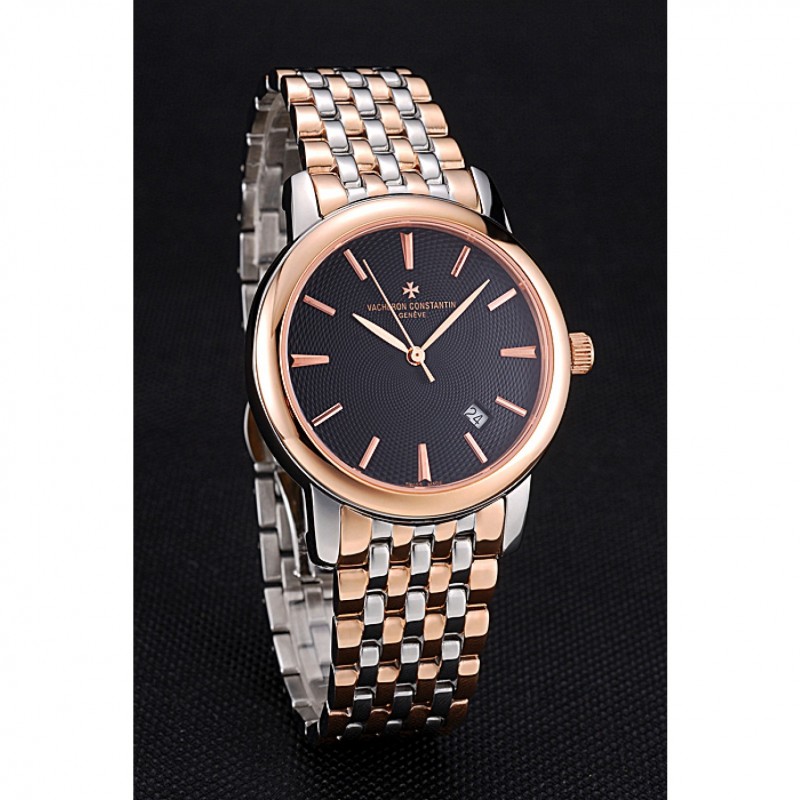 Vacheron Constantin Patrimony Black Dial Rose Gold Case Two Tone Bracelet 62293-2