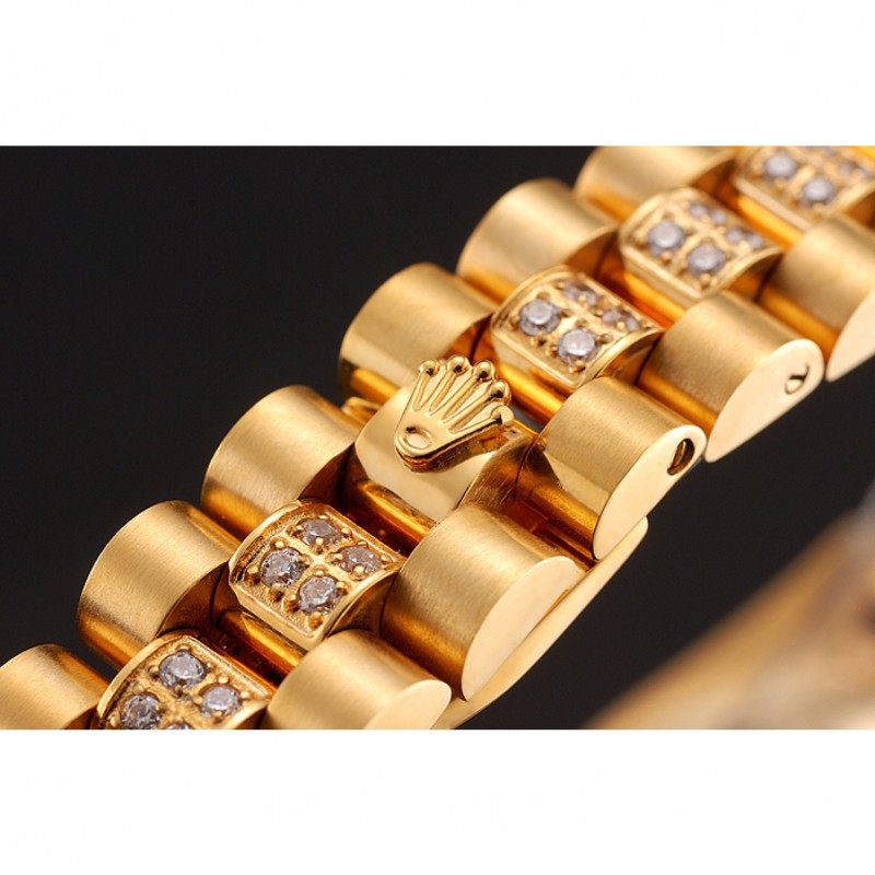 Swiss Rolex DayJust Diamond Pave Gold Dial Gold Diamond Bracelet 1453953-4