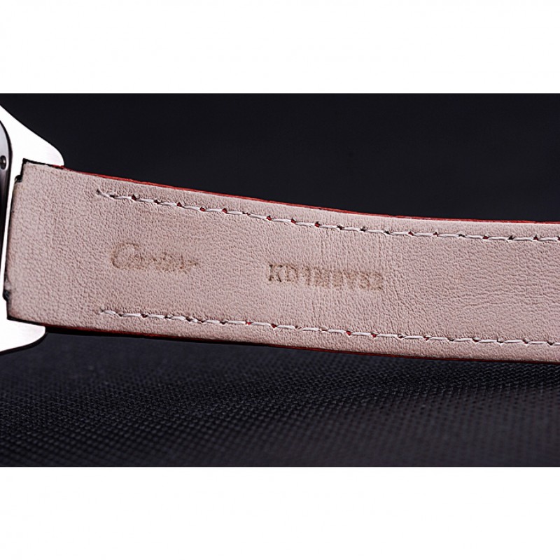 SS Replica Watches Swiss Cartier Santos White Dial Stainless Steel Case Red Leather Bracelet 622551-7