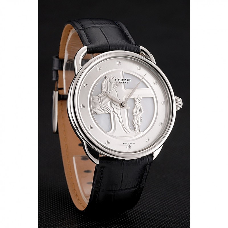 High End Hermes Classic Croco Leather Strap Silver Dial 801400-2
