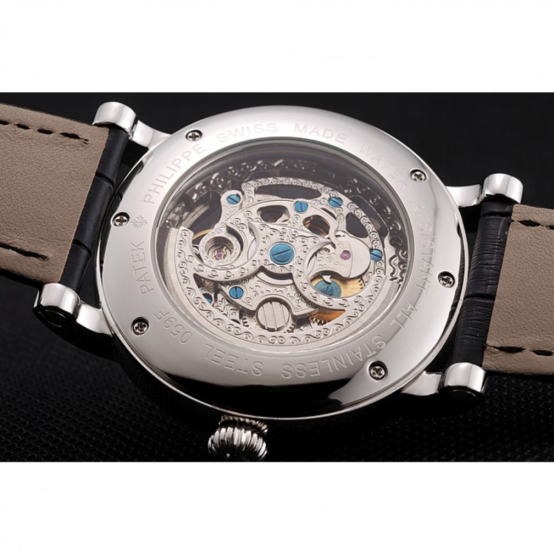 Patek Philippe Grand Complications Gray Skeleton Dial Stainless Steel Case Black Leather Strap 1453811-7