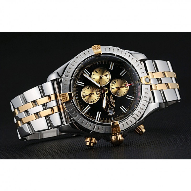Breitling Chronomat Black Dial Stainless Steel And Gold Bracelet 622429-3