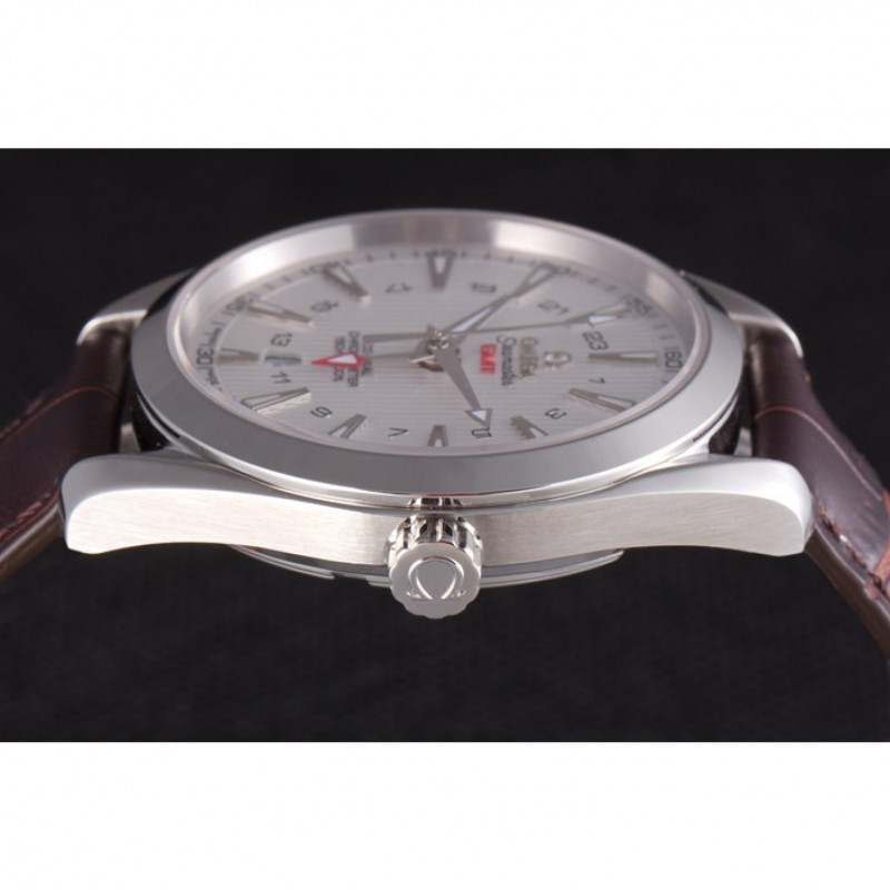 Omega Seamaster Silver Bezel with White Dial and Brown Leather Band 621573-5