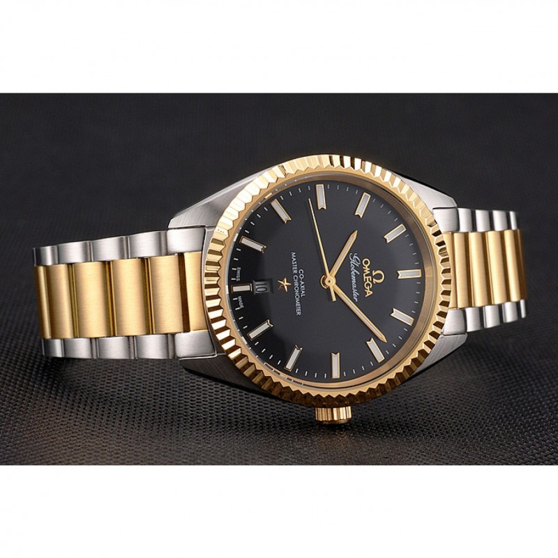 Omega Globemaster Black Dial Stainless Steel Case Gold Bezel Two Tone Bracelet-3