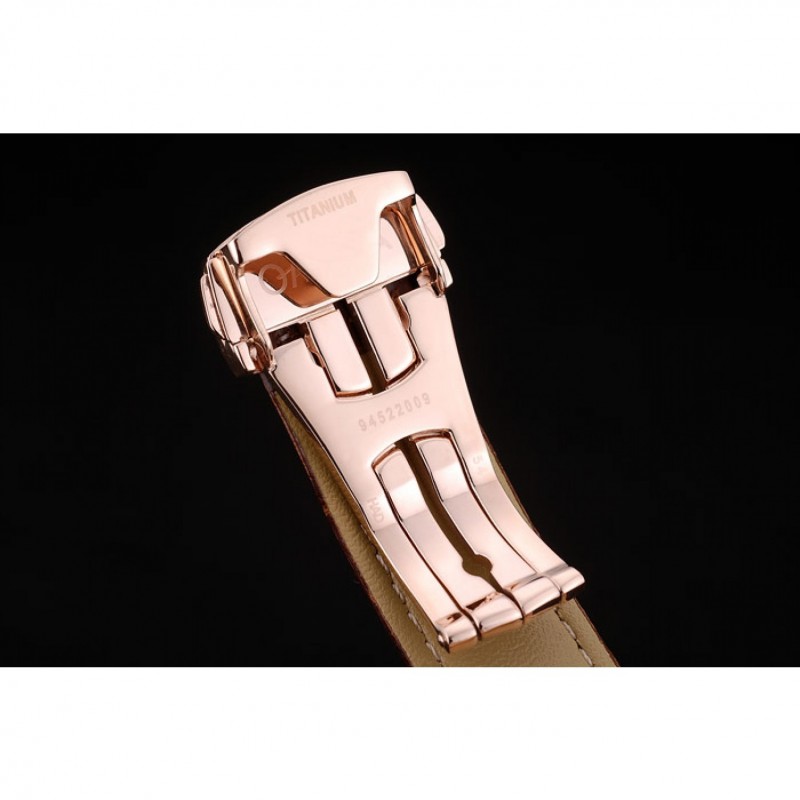 SS Omega Swiss DeVille Rose Gold Bezel Brown Leather Strap 7614-6
