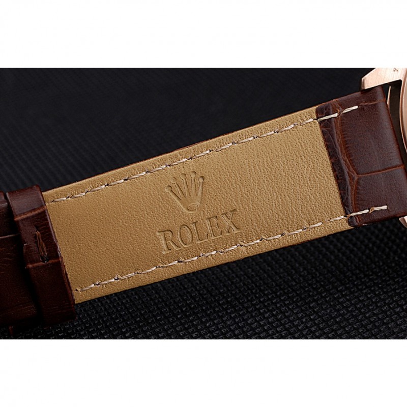 High End Replica Watches Rolex Cellini White Rose Dial Gold Case Brown Leather Bracelet 622725-6