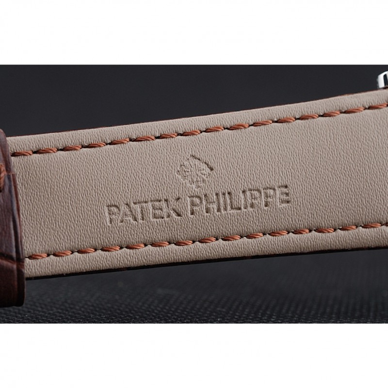 Patek Philippe Grand Complications White Dial Engraved Silver Case Brown Leather Bracelet 1454143-7